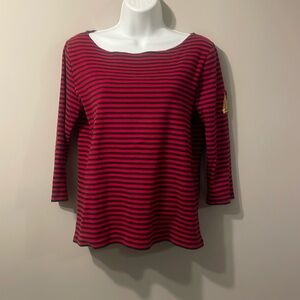 Talbots women top red and blue stripe pure cotton size large